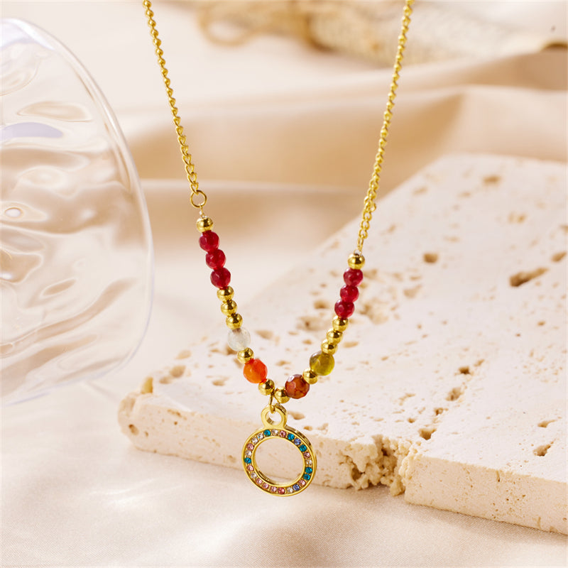 vintage style color block eye stainless steel beaded plating 18k gold plated pendant necklace By Trendy Jewels