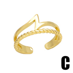 simple style solid color copper plating 18k gold plated open rings By Trendy Jewels