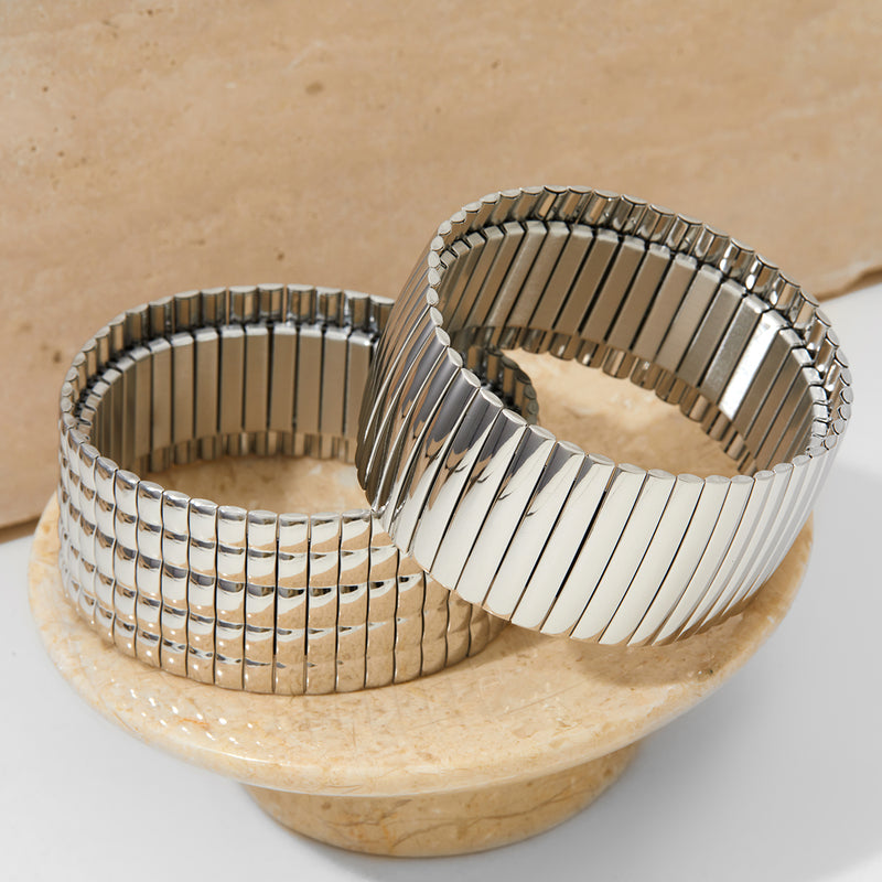 Modern Style Stripe 304 Stainless Steel 16K Gold Plated White Gold Plated Gold Plated Bangle In Bulk By Trendy Jewels