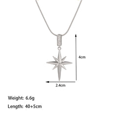 Titanium Steel 18K Gold Plated Simple Style Star Inlay Zircon Pendant Necklace By Trendy Jewels