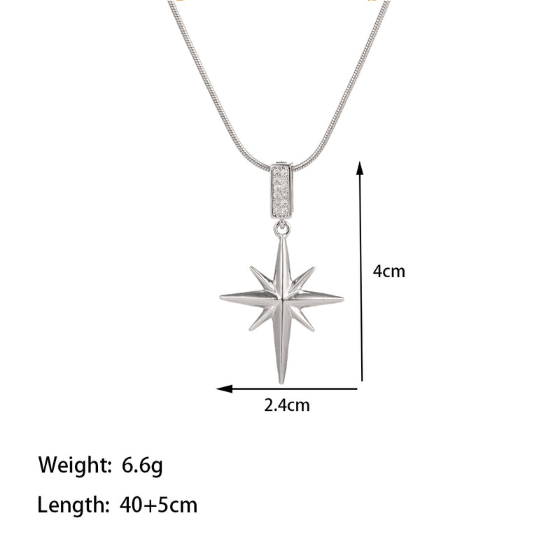 Titanium Steel 18K Gold Plated Simple Style Star Inlay Zircon Pendant Necklace By Trendy Jewels