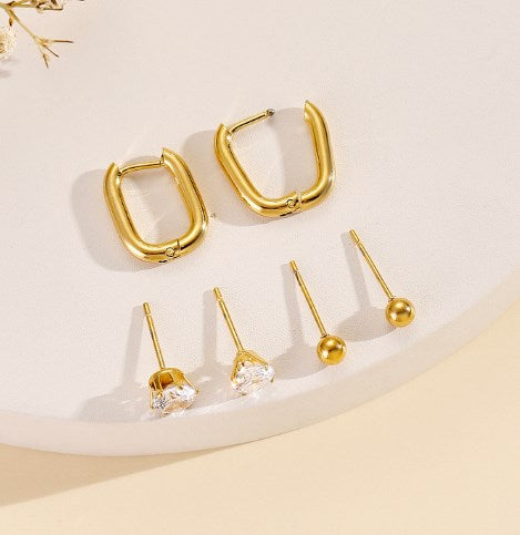 1 Set Elegant Luxurious Geometric Inlay Stainless Steel Zircon Earrings Ear Studs By Trendy Jewels