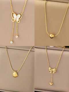 vintage style butterfly titanium steel plating 18k gold plated pendant necklace By Trendy Jewels
