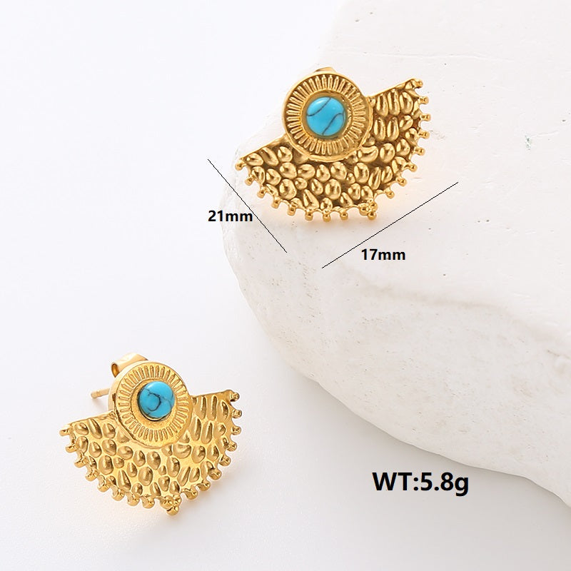 1 Pair Commute Solid Color Plating Inlay 304 Stainless Steel Turquoise 18K Gold Plated Earrings Ear Studs By Trendy Jewels