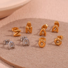 1 pair basic classic style letter plating stainless steel 18k gold plated ear studs By Trendy Jewels