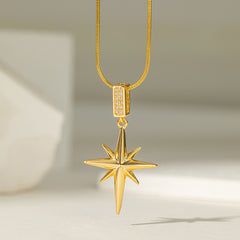 Titanium Steel 18K Gold Plated Simple Style Star Inlay Zircon Pendant Necklace By Trendy Jewels
