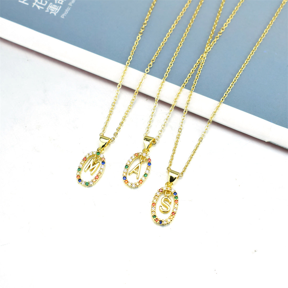 simple style letter stainless steel plating inlay zircon pendant necklace By Trendy Jewels