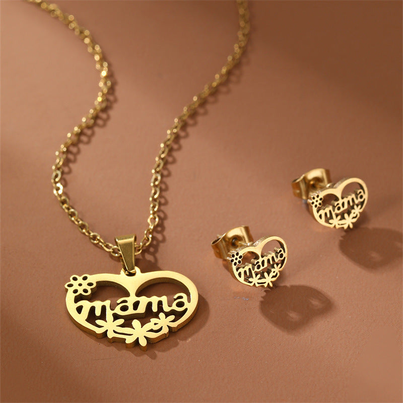 Stainless Steel Elegant Letter Heart Shape Flower Plating Jewelry Set By Trendy Jewels