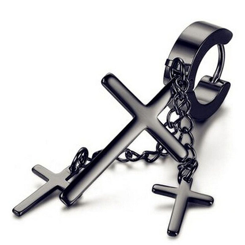 titanium&stainless steel punk geometric earring (black) nhhf0102-black By Trendy Jewels