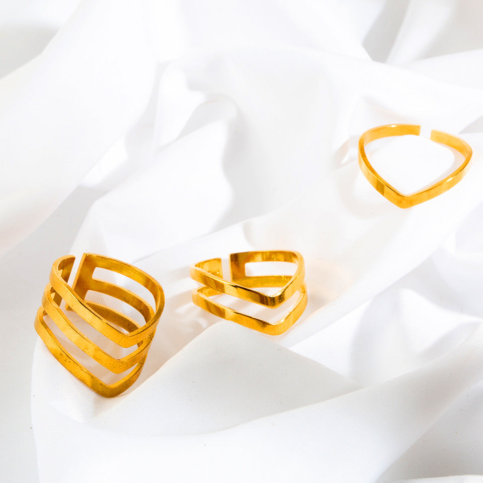 simple style geometric stainless steel open rings By Trendy Jewels