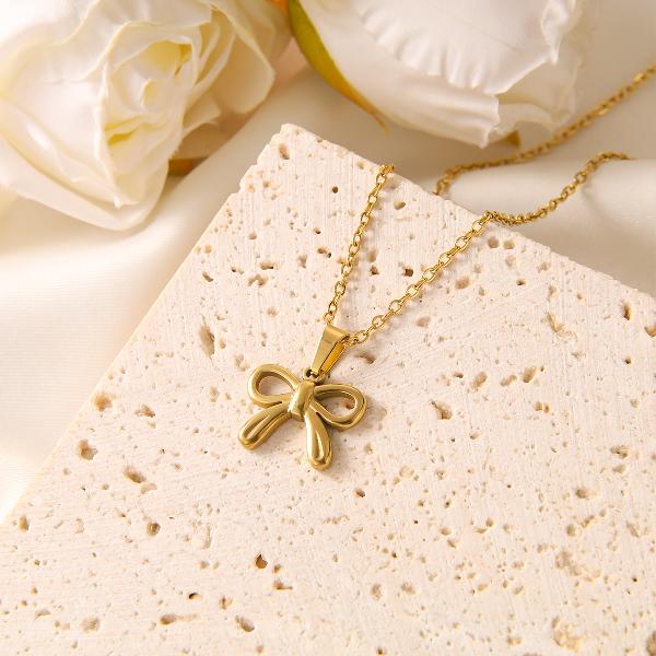 vintage style simple style geometric dragonfly bow knot stainless steel plating 18k gold plated pendant necklace By Trendy Jewels