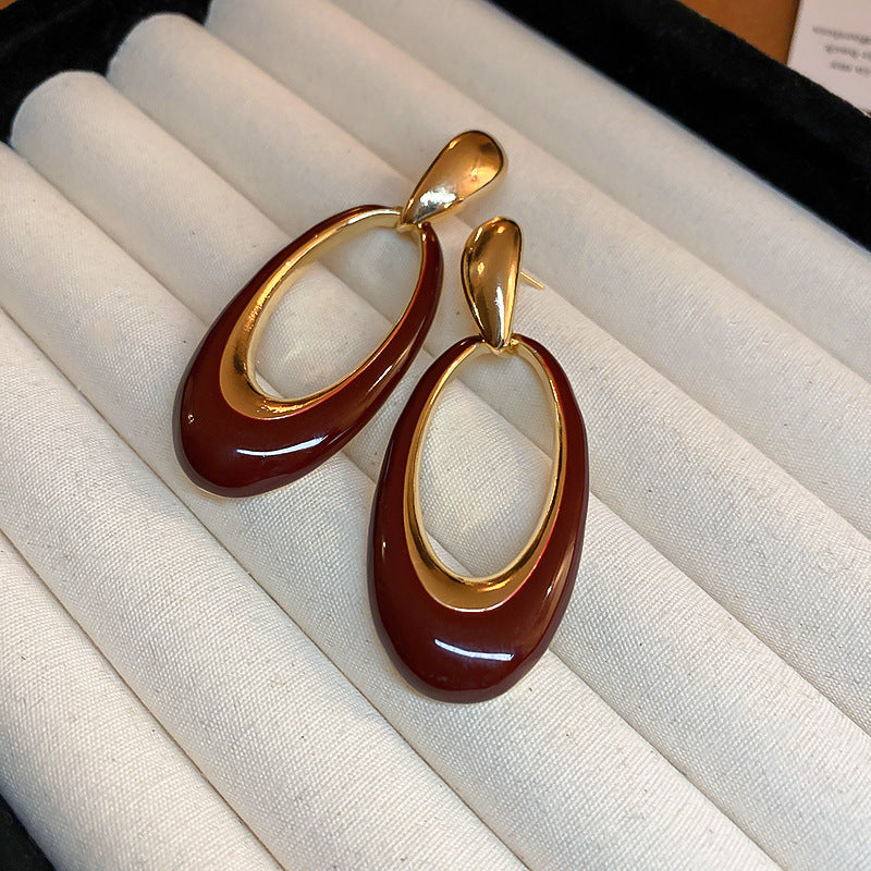 1 pair lady oval alloy drop earrings By Trendy Jewels