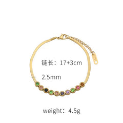 304 Stainless Steel 18K Gold Plated Elegant Glam Simple Style Inlay Solid Color Zircon Bracelets Necklace By Trendy Jewels