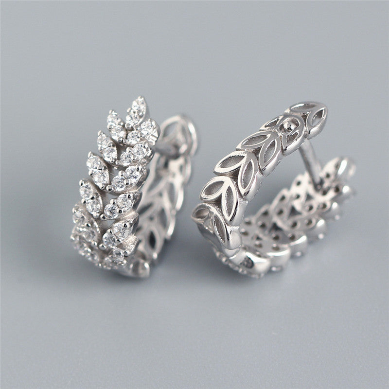 new european and american entry lux full diamond wheat earrings temperament wild high-grade ear clip silver earrings for women By Trendy Jewels