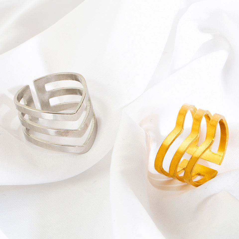 simple style geometric stainless steel open rings By Trendy Jewels