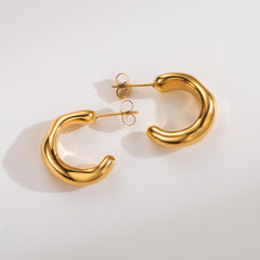 1 Pair Casual Basic C Shape 304 Stainless Steel 18K Gold Plated Ear Studs By Trendy Jewels