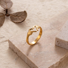 retro solid color stainless steel criss cross plating hollow out 18k gold plated open ring By Trendy Jewels