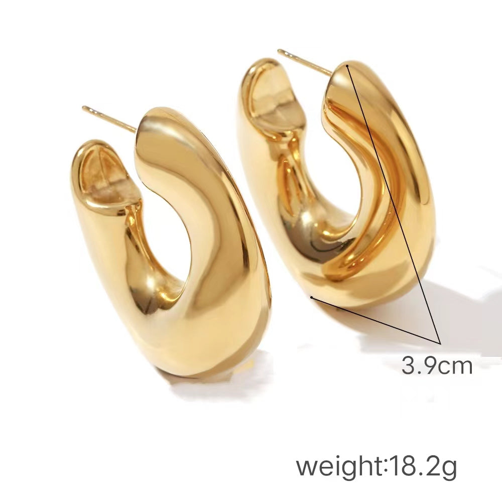 1 Pair IG Style Simple Style C Shape Plating Stainless Steel 18K Gold Plated Ear Studs By Trendy Jewels