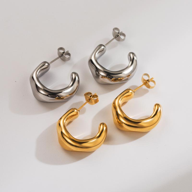 1 Pair Casual Basic C Shape 304 Stainless Steel 18K Gold Plated Ear Studs By Trendy Jewels