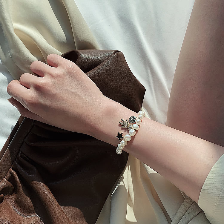 elegant cute lady bear freshwater pearl copper inlay artificial gemstones bracelets By Trendy Jewels