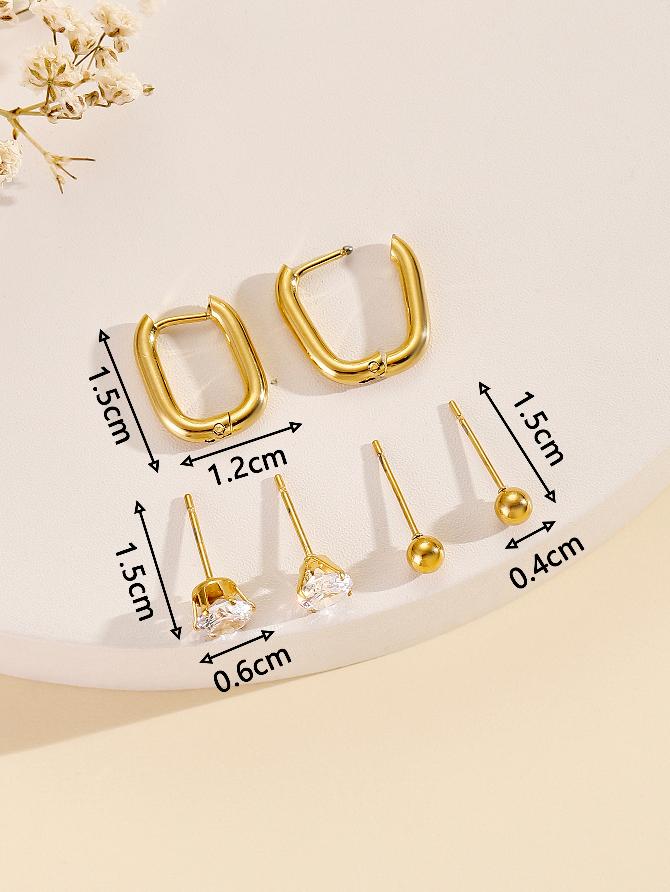 1 Set Elegant Luxurious Geometric Inlay Stainless Steel Zircon Earrings Ear Studs By Trendy Jewels