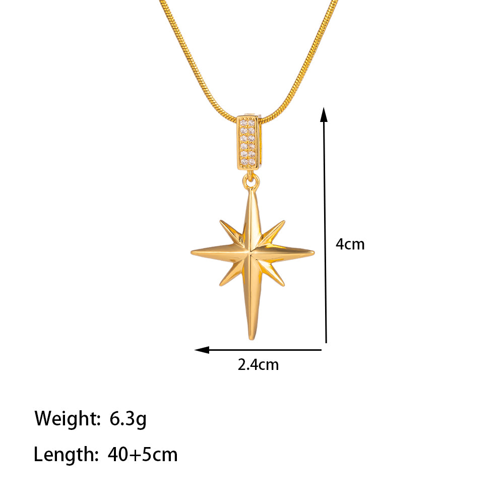 Titanium Steel 18K Gold Plated Simple Style Star Inlay Zircon Pendant Necklace By Trendy Jewels