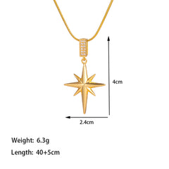 Titanium Steel 18K Gold Plated Simple Style Star Inlay Zircon Pendant Necklace By Trendy Jewels