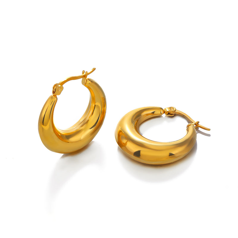 1 Pair Simple Style Round Plating 304 Stainless Steel 18K Gold Plated Hoop Earrings By Trendy Jewels