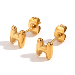 1 pair basic classic style letter plating stainless steel 18k gold plated ear studs By Trendy Jewels