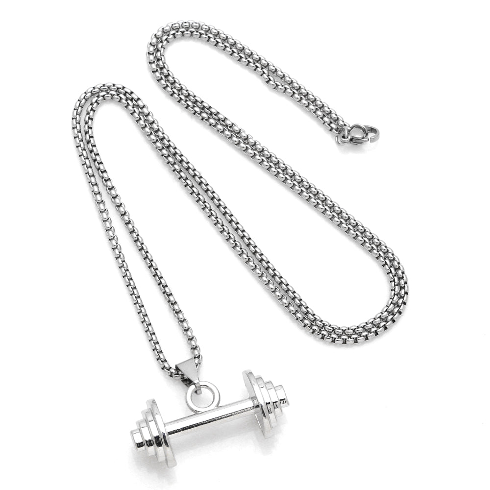 hip-hop punk dumbbell stainless steel alloy plating unisex pendant necklace long necklace By Trendy Jewels