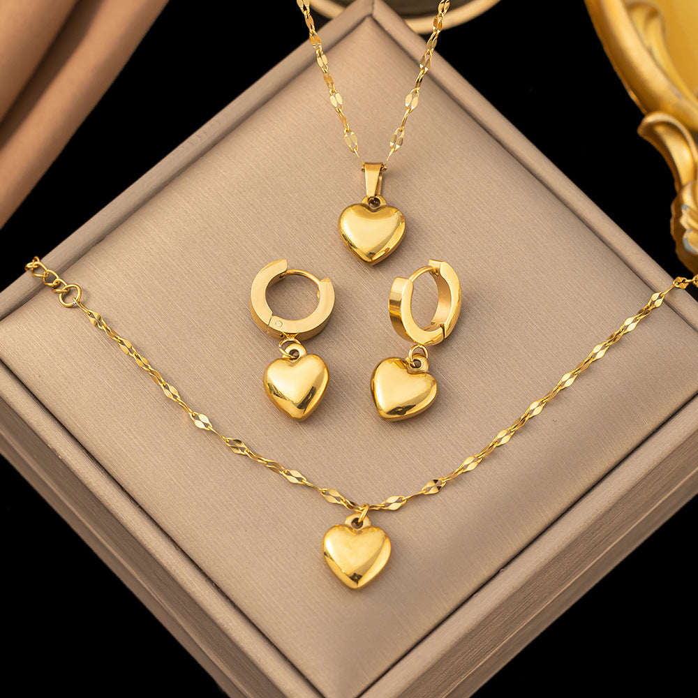 304 Stainless Steel 18K Gold Plated Vacation Simple Style Commute Polishing Heart Shape Bracelets Earrings Necklace By Trendy Jewels