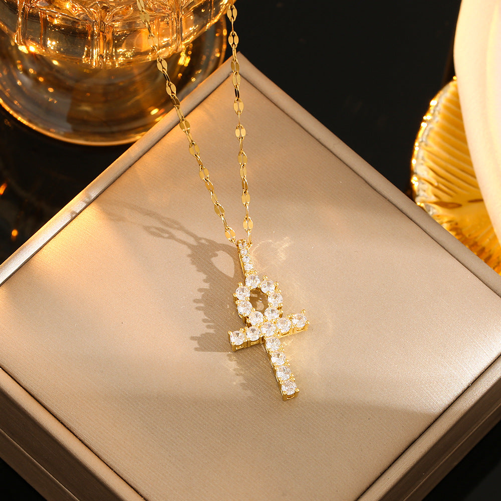 Stainless Steel Gold Plated Silver Plated Casual Commute Cross Inlay Zircon Pendant Necklace By Trendy Jewels