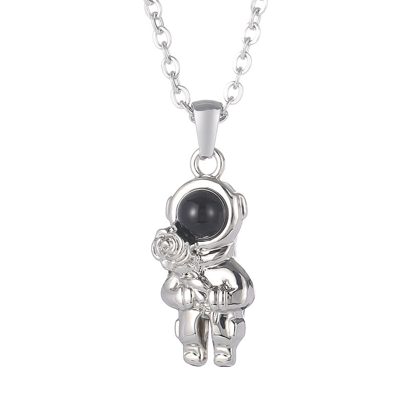 casual simple style astronaut stainless steel inlay artificial gemstones sweater chain By Trendy Jewels