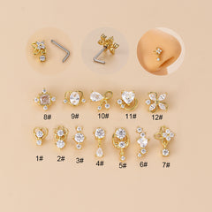 fashion flower bow knot stainless steel plating zircon nose studs 1 piece By Trendy Jewels