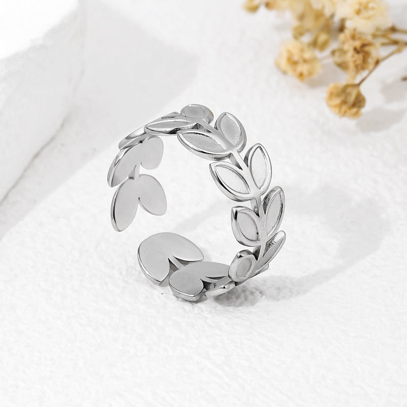 304 Stainless Steel Simple Style Classic Style Asymmetrical Plant Rings By Trendy Jewels