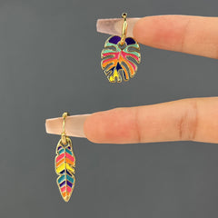 retro cactus leaf flower enamel alloy earrings By Trendy Jewels