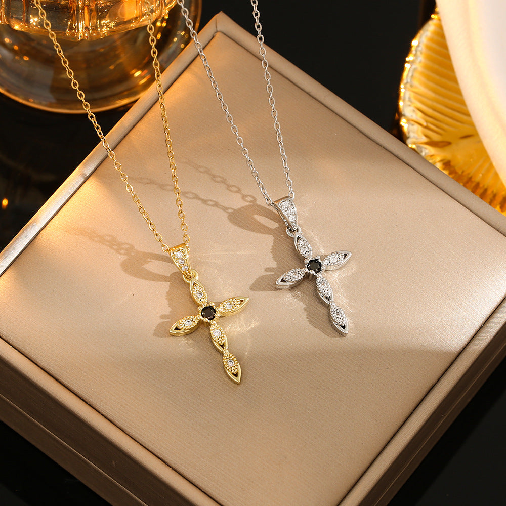 Stainless Steel Gold Plated Silver Plated Casual Commute Cross Inlay Zircon Pendant Necklace By Trendy Jewels