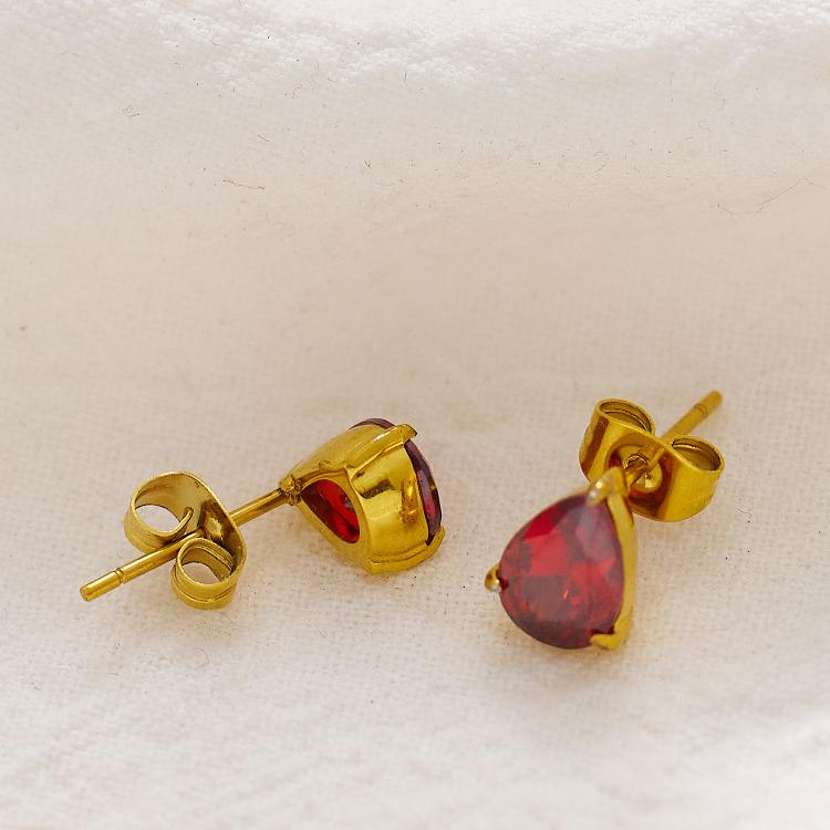 1 Pair French Style Water Droplets Inlay Titanium Steel Zircon 18K Gold Plated Ear Studs By Trendy Jewels