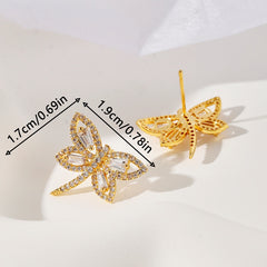 1 Pair Streetwear Dragonfly Plating Inlay Copper Zircon 18K Gold Plated Ear Studs By Trendy Jewels