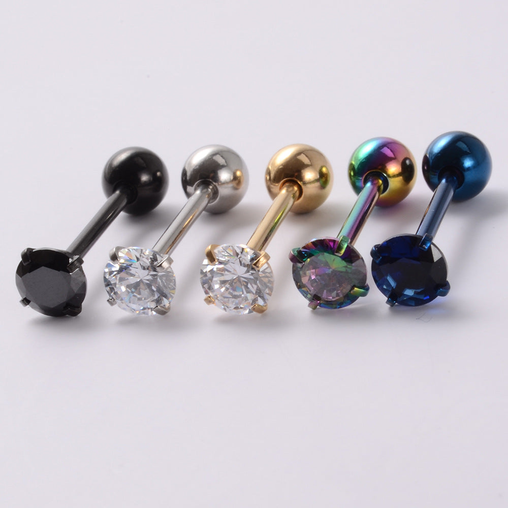 simple style streetwear solid color stainless steel plating inlay zircon tongue nail By Trendy Jewels