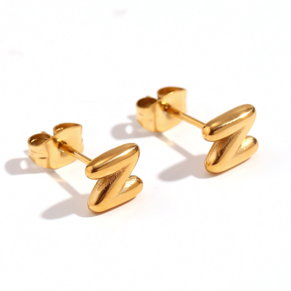 1 pair basic classic style letter plating stainless steel 18k gold plated ear studs By Trendy Jewels