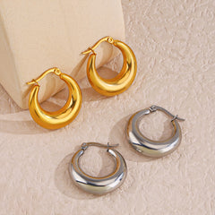 1 Pair Simple Style Round Plating 304 Stainless Steel 18K Gold Plated Hoop Earrings By Trendy Jewels