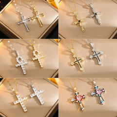 Stainless Steel Gold Plated Silver Plated Casual Commute Cross Inlay Zircon Pendant Necklace By Trendy Jewels