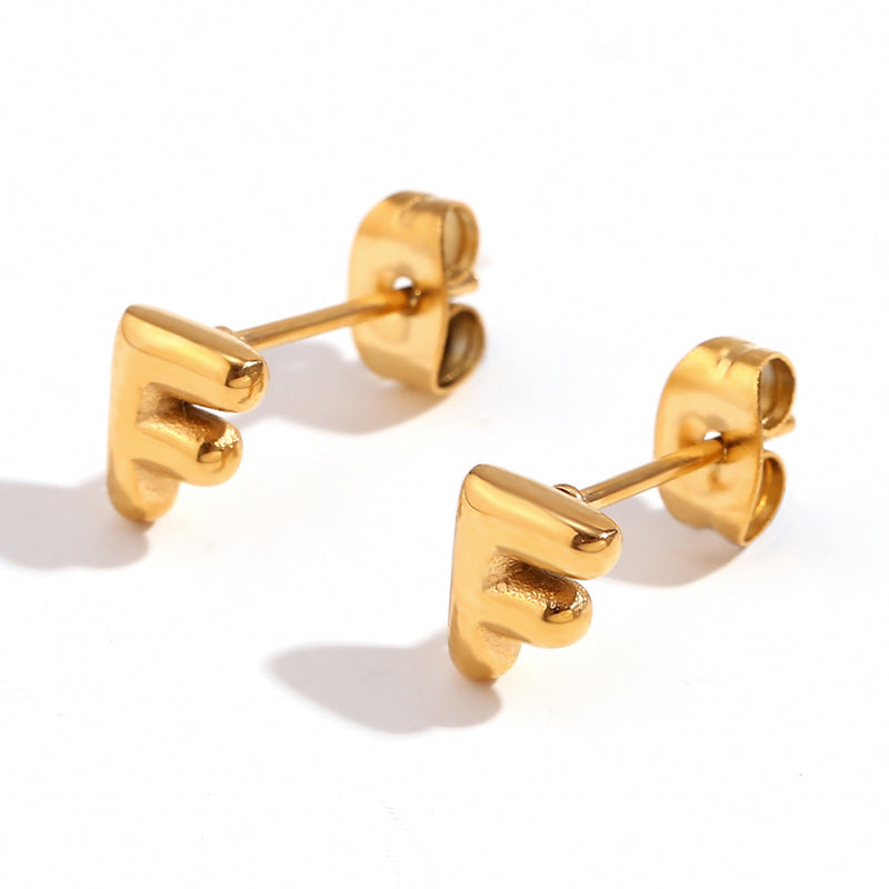 1 pair basic classic style letter plating stainless steel 18k gold plated ear studs By Trendy Jewels