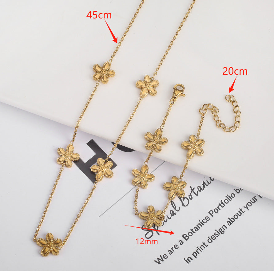 304 Stainless Steel 18K Gold Plated Simple Style Classic Style Plating Flower Jewelry Set By Trendy Jewels