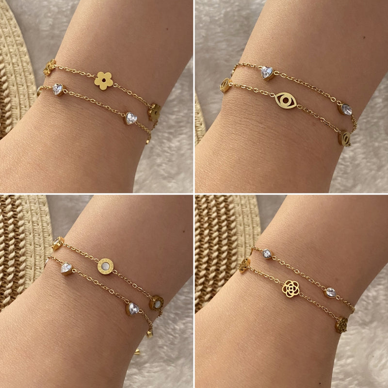 Stainless Steel 18K Gold Plated Basic Classic Style Heart Shape Inlay Glass Stone Bracelets By Trendy Jewels