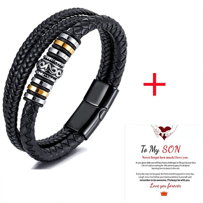 fashion cross rectangle stainless steel pu leather braid unisex bracelets By Trendy Jewels