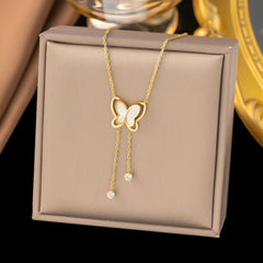 vintage style butterfly titanium steel plating 18k gold plated pendant necklace By Trendy Jewels