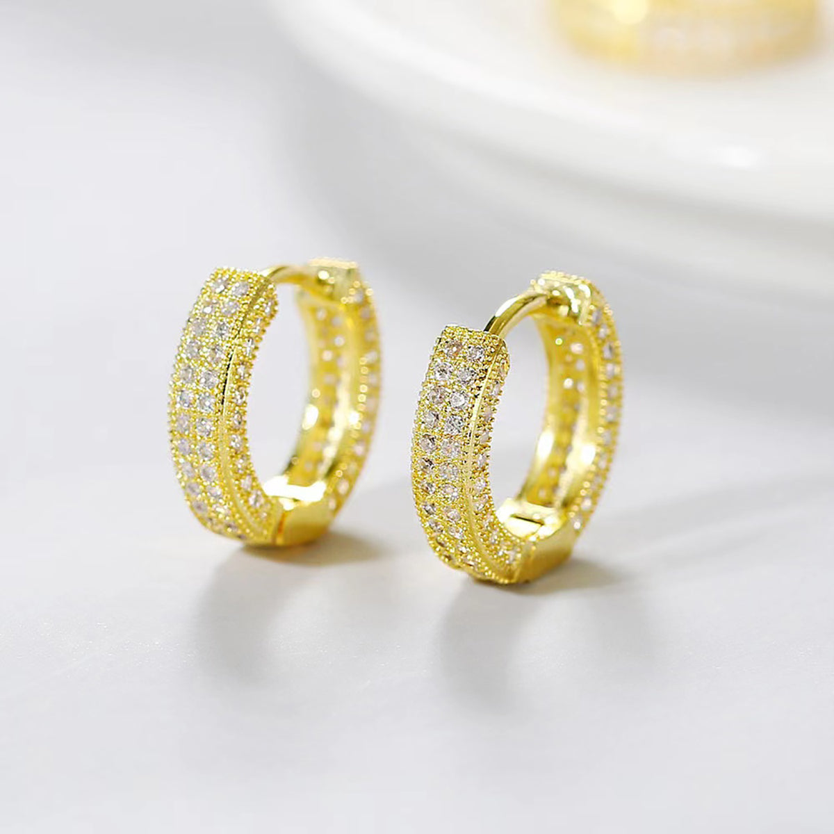 1 pair classic style shiny round plating inlay brass zircon gold plated platinum plated earrings By Trendy Jewels