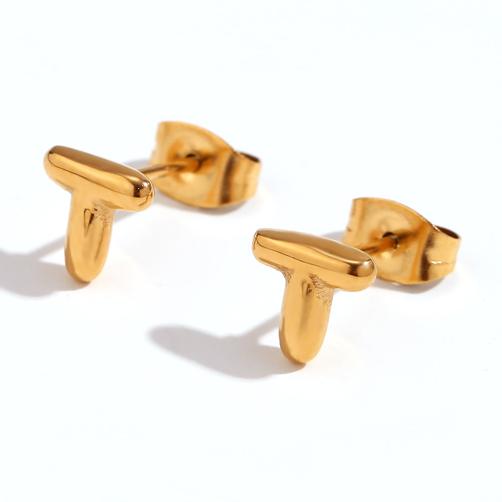 1 pair basic classic style letter plating stainless steel 18k gold plated ear studs By Trendy Jewels